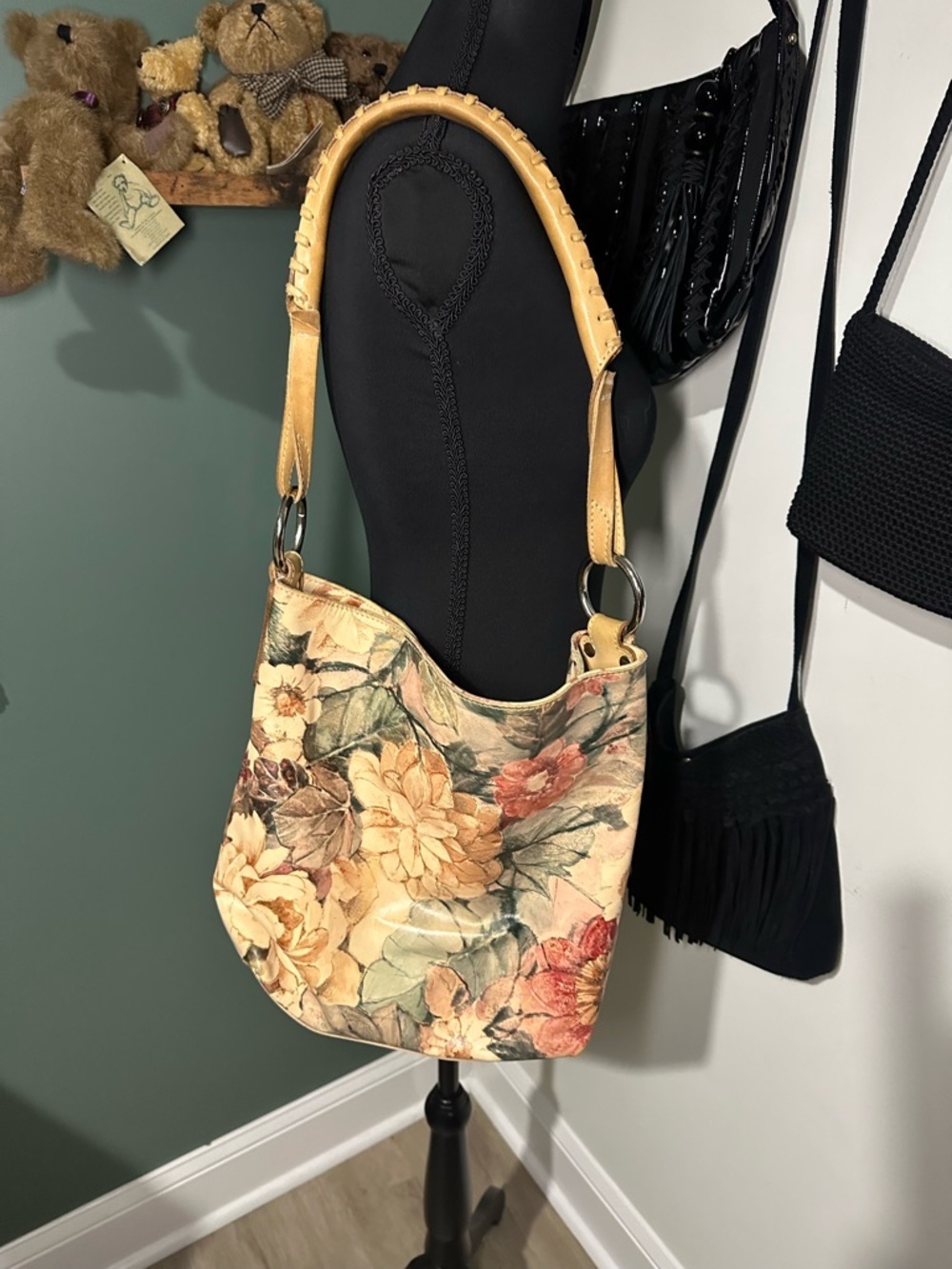 Maurizio Taiuti Italian Leather Floral Hobo Bag Made in Italy